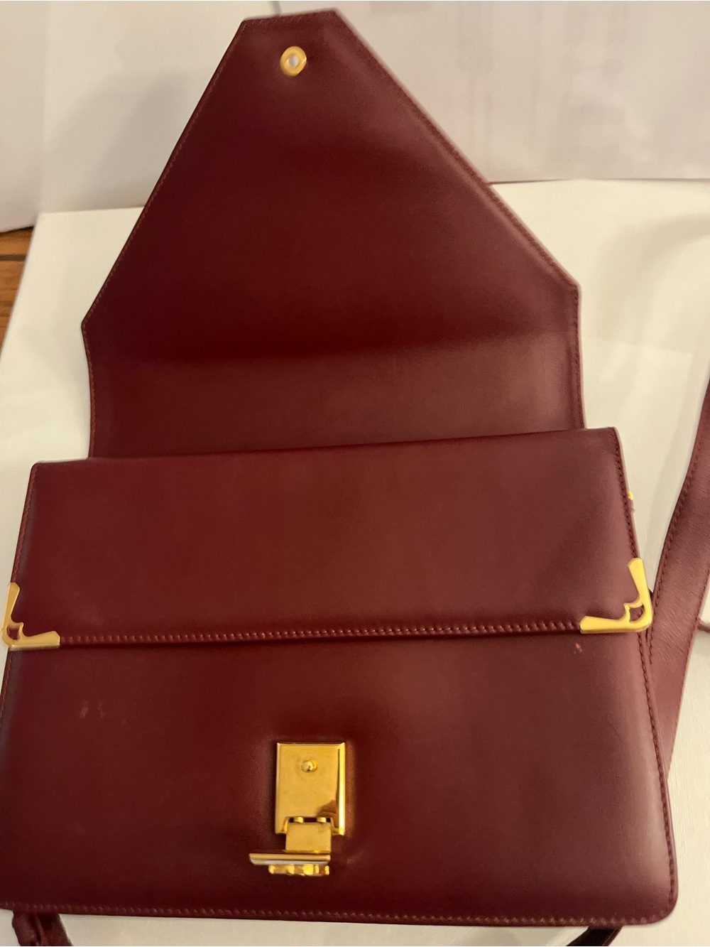 Cartier Burgundy Leather Shoulder Bag with Gold Hardware - Picture 5 of 14